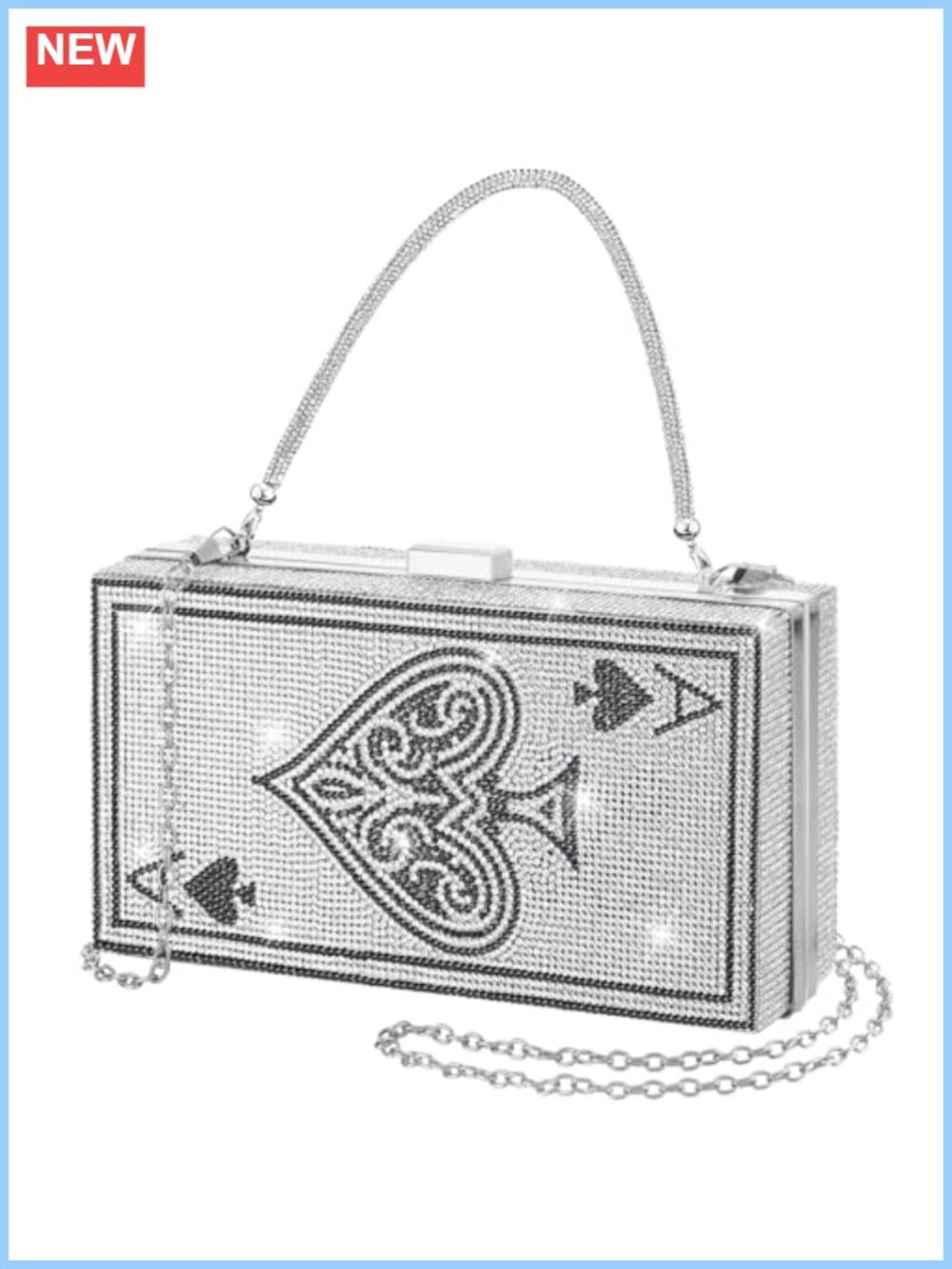 Rhinestone Poker Card Evening Clutch with 2 Detachable Chains